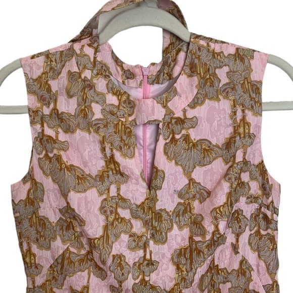 Vintage 60s Handmade Pink Gold Floral Keyhole Maxi Dress Fully Lined Size XS - Picture 4 of 8